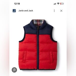 New Janie and Jack reversible boys red navy checkered puffer vest size 5-6